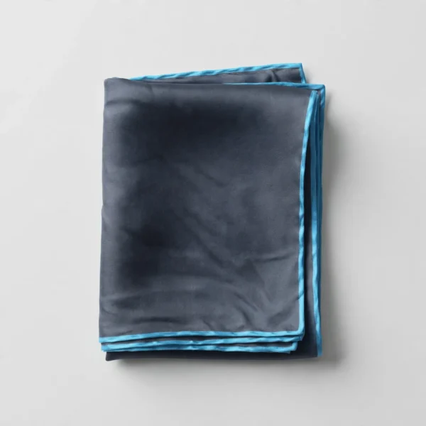 Graphite Silk Scarf with Sky Blue Border