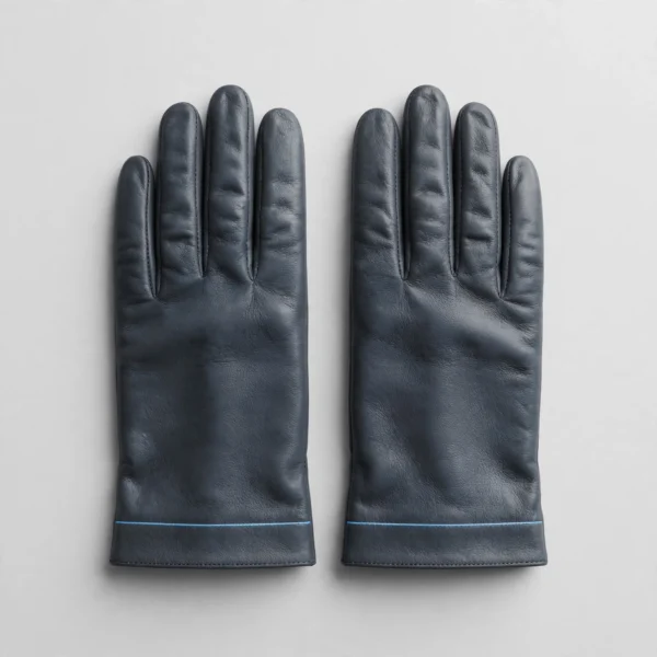 Graphite Leather Gloves with Sky Blue Trim