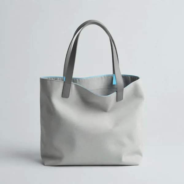 Light Grey Canvas Tote Bag with Graphite Leather Handles